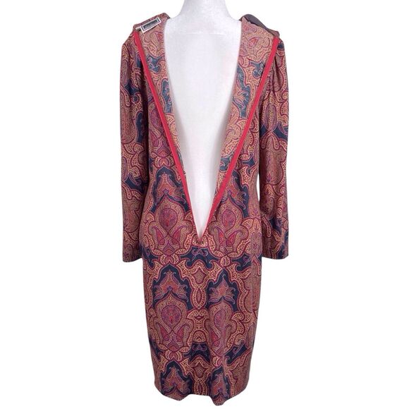 LUISA SPAGNOLI Wool Shift Dress Size 48 US 14 Long Sleeve Paisley Jewel Tones - Picture 11 of 16